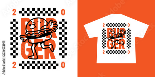 Funny cartoon character of burger Graphic Design for T shirt Street Wear and Urban Style	
