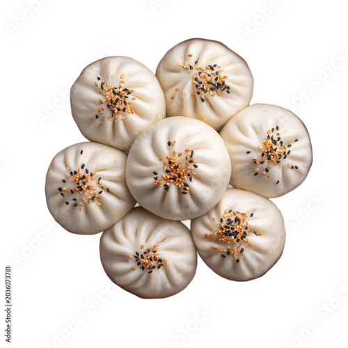 Group of Chinese Steamed Dumplings Baozi isolated on transparent background. PNG. Generated AI