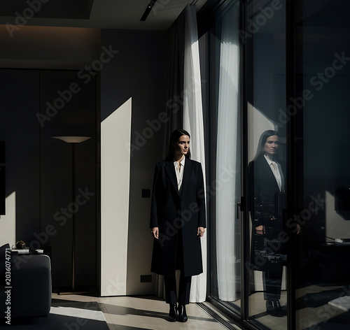 Loneliness in a Modern Apartment with Dramatic Chiaroscuro Lighting