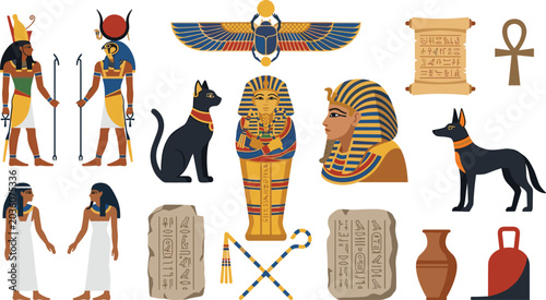 Photos Ancient Egypt Culture and Mythology Vector Element Set with Pharaoh Sarcophagus