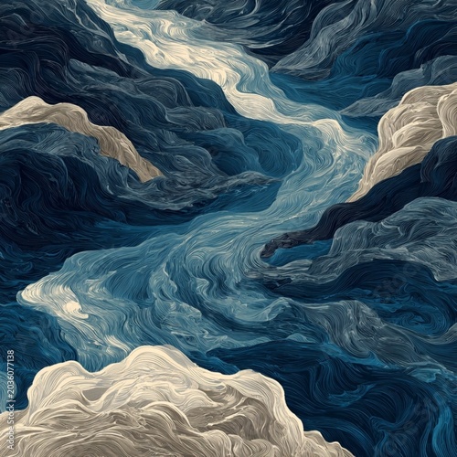 seamless pattern of flowing water, stylized with lots of texture