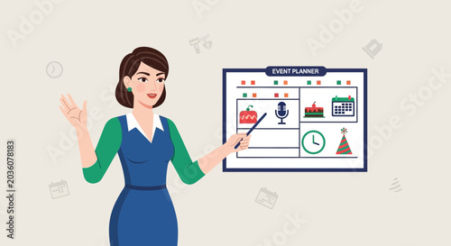 Event Planner Woman with Schedule Board, Party Planning Concept