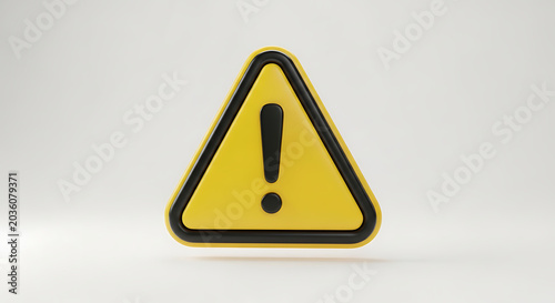 Yellow 3D warning sign icon with exclamation mark for alert and danger notification on gray background exclamation attention notification triangle important