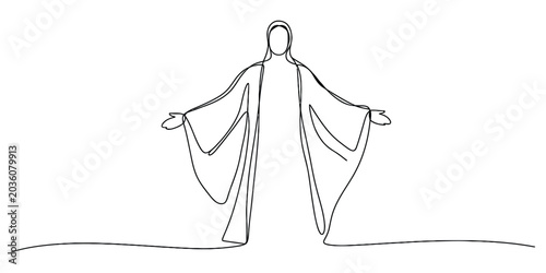 Tableau sur toile Continuous line drawing of jesus christ with open arms