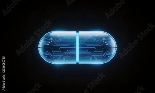 Futuristic Glowing Blue Capsule with Circuit Patterns