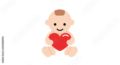 Photos Cute Baby Holding Red Heart Icon - Love, Care, and New Life Concept