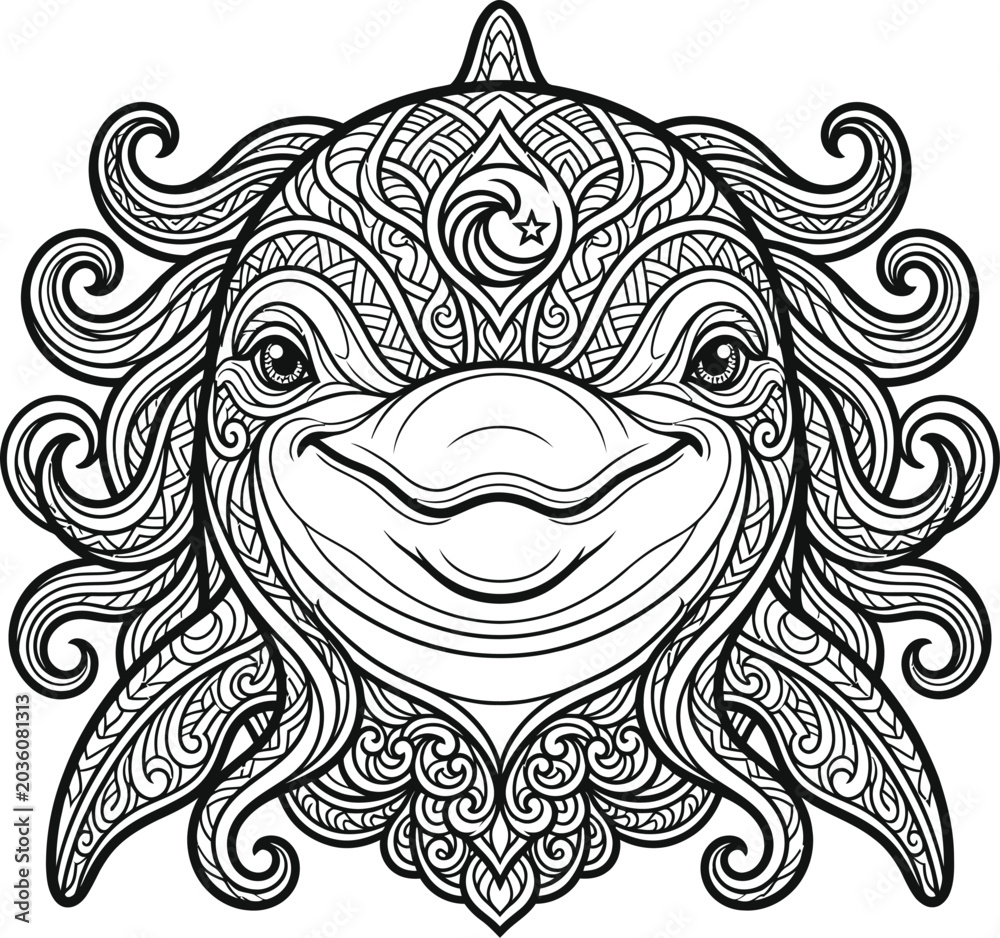 Fototapeta premium Majestic deer head silhouette with intricate tribal line art pattern in black and white