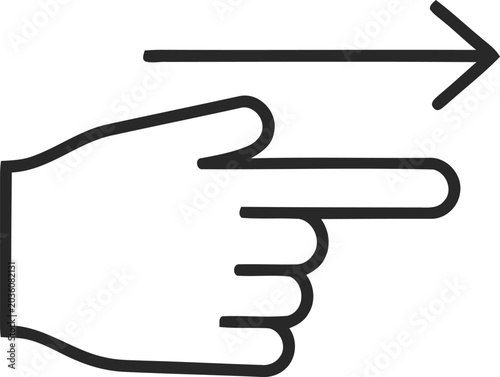 Hand pointing with three fingers raised and arrow direction icon