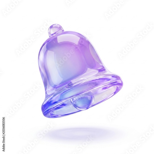 Glossy Notification Bell Glass Icon Isolated on White