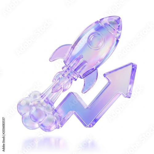Rocket Launch Growth Arrow Glass Icon Illustration