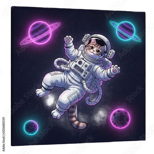 Astronaut Floating in Neon Space Illustration