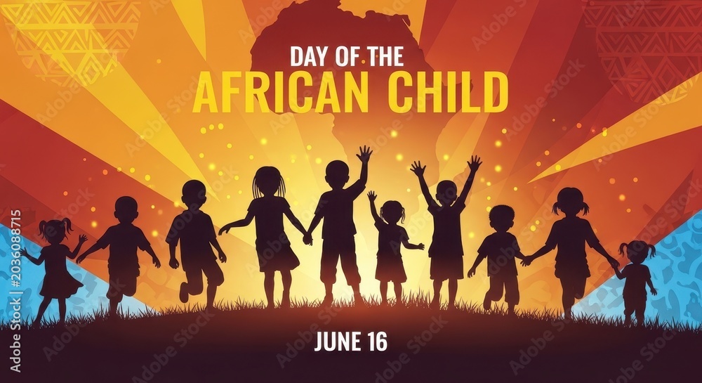 Obraz premium Day of the African Child celebration with diverse children silhouettes