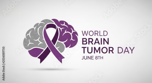 Awareness Ribbon for Brain Tumor Day with Human Brain Illustration on Transparent Background