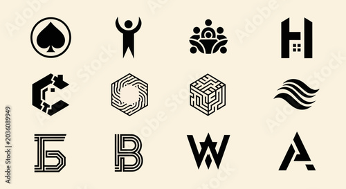 Collection of Modern Business and Company Logos, Icons, Symbols