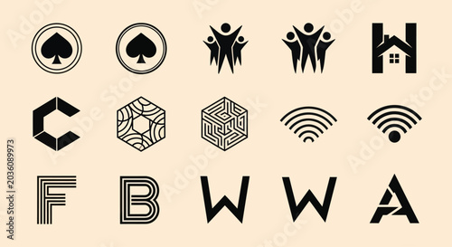 Collection of Modern Flat Icons and Logos: Abstract Shapes, Letters, and Symbols