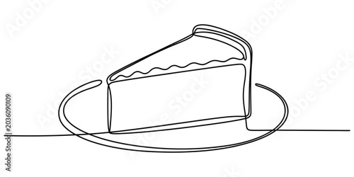 Fotografía Continuous line drawing of a slice of cake on a plate
