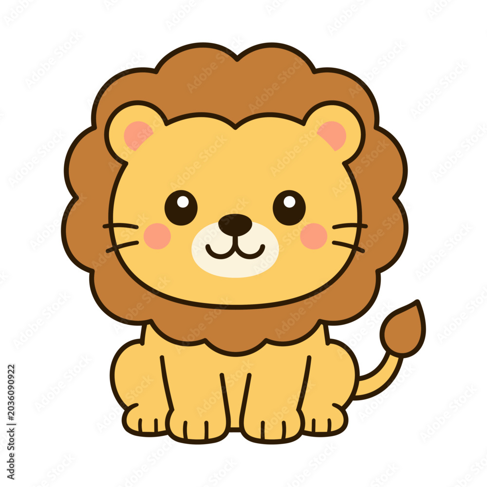 Obraz premium ほのぼのライオンキャラクター 絵本風のかわいい動物イラスト