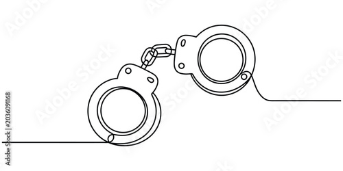 Foto Handcuffs continuous line drawing, minimalist vector illustration