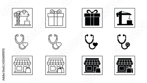 Collection of icons representing diverse industries and services