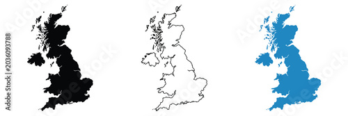 Bild auf Leinwand United Kingdom map outline silhouette vector illustration black detailed UK map