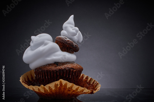 Photography Chocolate cupcake and whipped cream