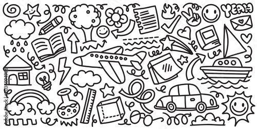 Cuadro en lienzo Hand drawn kids abstract doodle element vector illustration