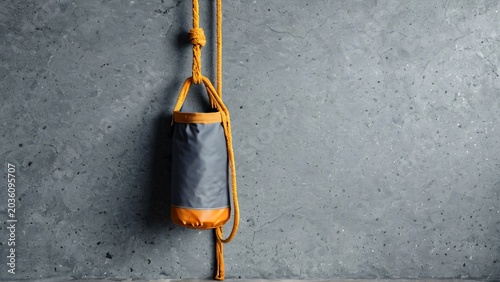 Climbing Chalk Bag and Rope on Granite Texture