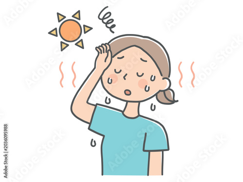 暑さでめまいを起こす女性のイラスト