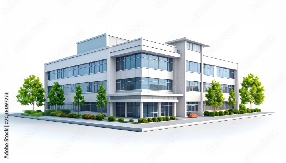Fototapeta premium 3D isometric modern office building with green trees