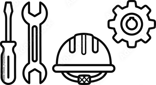 Photos Black and white construction and maintenance tools icon set.