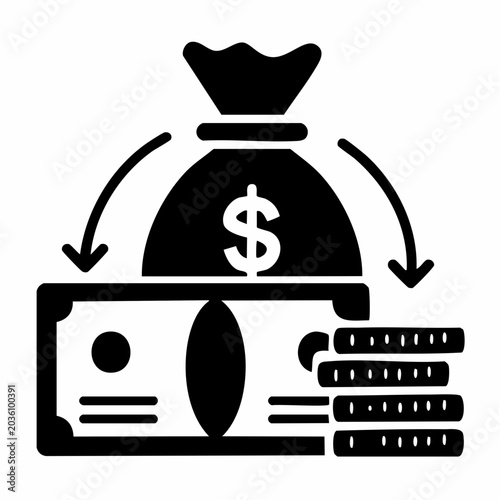 Salary Payment Icon Vector, Payroll Money Transfer Symbol Monochrome Business Illustration