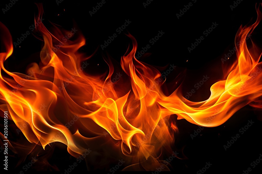 Fototapeta premium Fire Flames on Black Background Overlay and Transition Effect