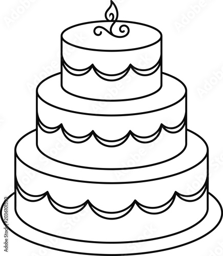 Photography Black and white line art illustration of a three tiered celebration cake
