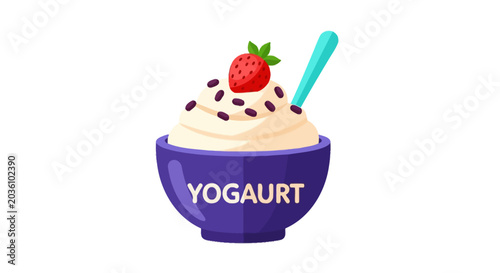 Creamy yogurt dessert with fresh strawberry and sprinkles