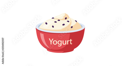 Sweet ice cream with berry bits in red bowls