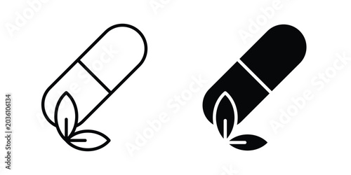 Foto Herbal capsule icon. Linear icon collection. flat black icons