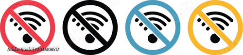 Photos no wifi and wireless connection prohibition icon set