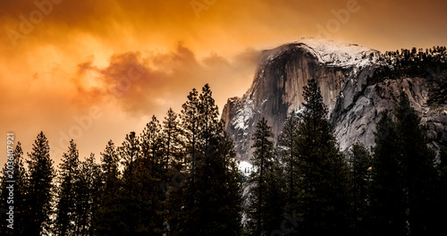 Golden Hour Winter Sunset on Half Dome, Yosemite National Park, California