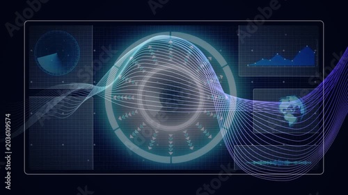 Waveform ribbon sweeping across HUD, striking central sensor, causing ring pulsing to show signal