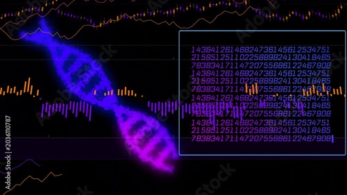 Numeric panel filling causing neon helix forming and sliding diagonally and displaying data