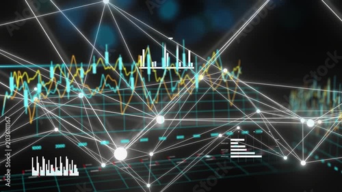 Teal sweep starting, 3D node-and-edge mesh and line charts shifting, pulsing to show network flow