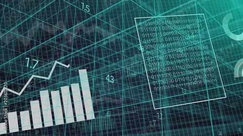On data arrival, dashboard updating, sliding charts rising, revealing binary panel for analysis