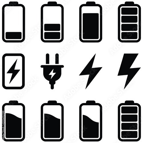 Battery Icon Set for Mobile Phone and Technology Design