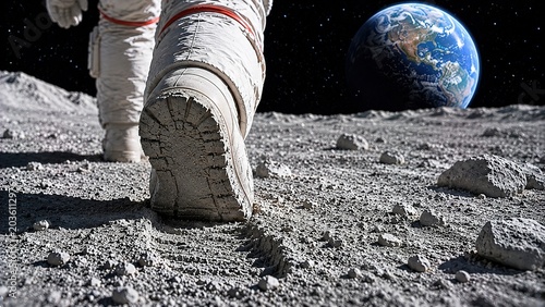 Astronaut walking on moon surface outer space high-resolution image cosmic environment close-up view space exploration concept