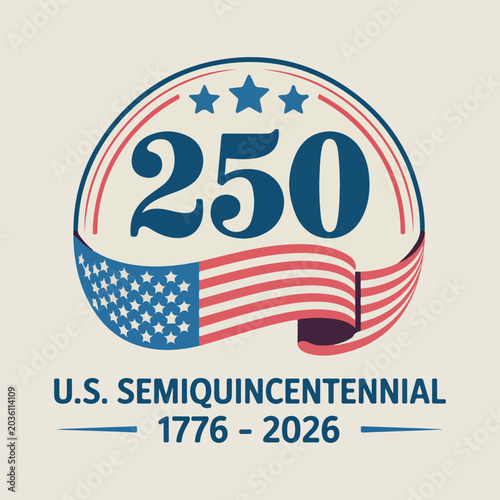 U S Semiquincentennial 250th Anniversary Badge with Flag 1