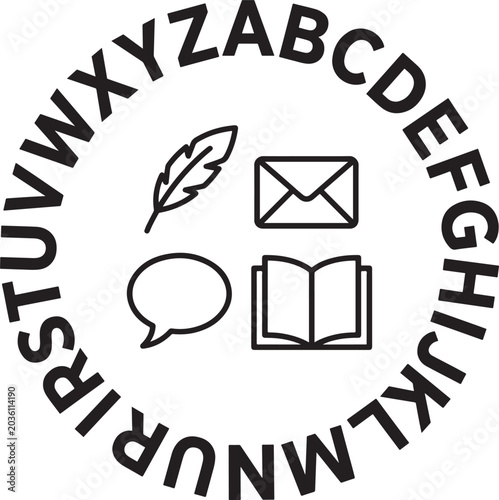 Alphabet circle with communication icons for education and business concepts