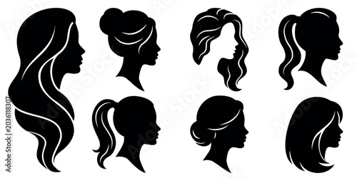 Cuadro en lienzo Woman side profile silhouette, long wavy flowing hair style