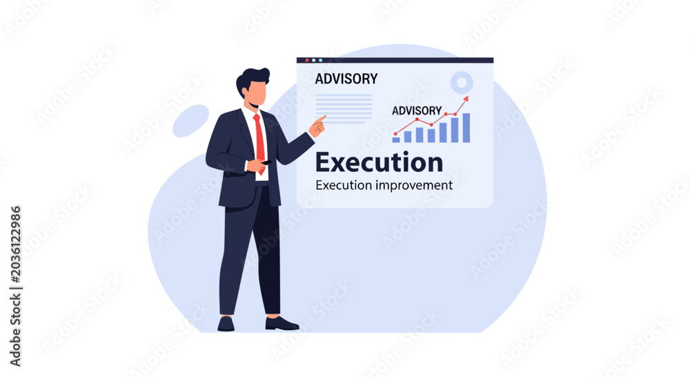 Fototapeta premium Business advisor pointing at presentation with execution improvement graph