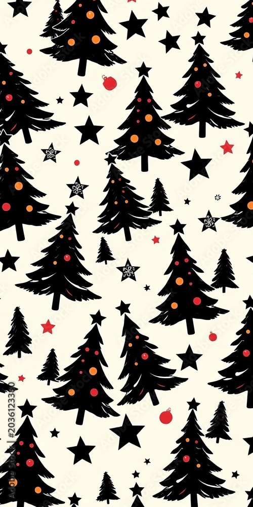 Obraz premium Seamless Christmas Tree Pattern with Stars and Ornaments