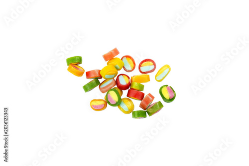 Obraz na płótnie Mixed Colourful Fruit Candies Isolated on White Background – Sugary Confectioner